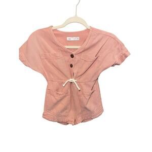 Zara Girl 6 Romper Short Sleeves Soft Canvas Texture Light Rose Pink Boho Casual